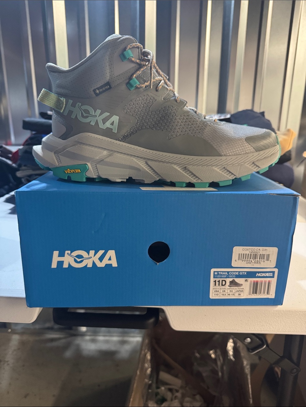 Hoka Gray & Teal Trail Mid-Top Boots
